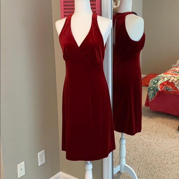 red velvet halter dress